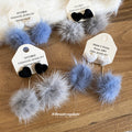 Heart Stud and Faux Fur Pom Pom Earrings Statement Fashion Jewelry view 3
