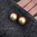 Flocked Rim Pearl Dome Stud Earrings Burgundy Khaki view 1