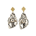 Two Tone Crumpled Leaf Statement Drop Earrings With Diamond Studs view 5