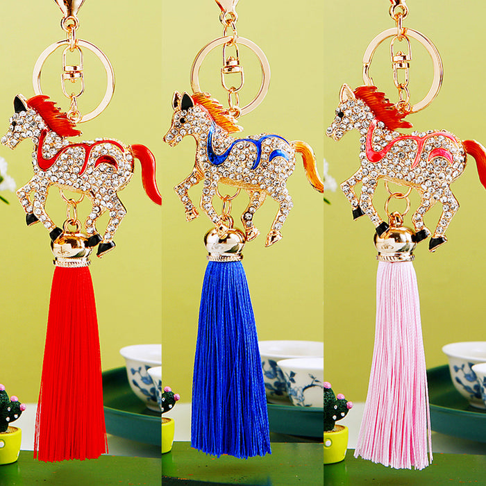 Striped and Crystal Horse Tassel Keychains in Five Colors plus Assorted Option