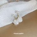 Gold Tone White Pearl Rose Flower Drop Polished Metal Polished Metal Earrings view 4