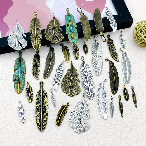 Vintage Zinc Alloy Feather Leaf Charm Pendant for DIY Necklace Earring Jewelry Making
