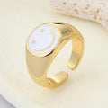Gold Tone Enamel Smiley, Yin Yang and Mushroom Adjustable Rings view 2
