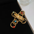 Gold Eye Pearl Dangle Geometric Lips Metal Brooches view 7