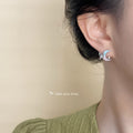 Silver Tone Pink Aqua Crescent Moon Butterfly Stud Earrings view 4