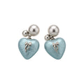 Blue Heart Bow Drop Stud Earrings With Faux Pearl Tops view 5