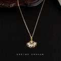 Gold Tone Clear Crystal Ginkgo Fan Pendant Chain Necklace view 3