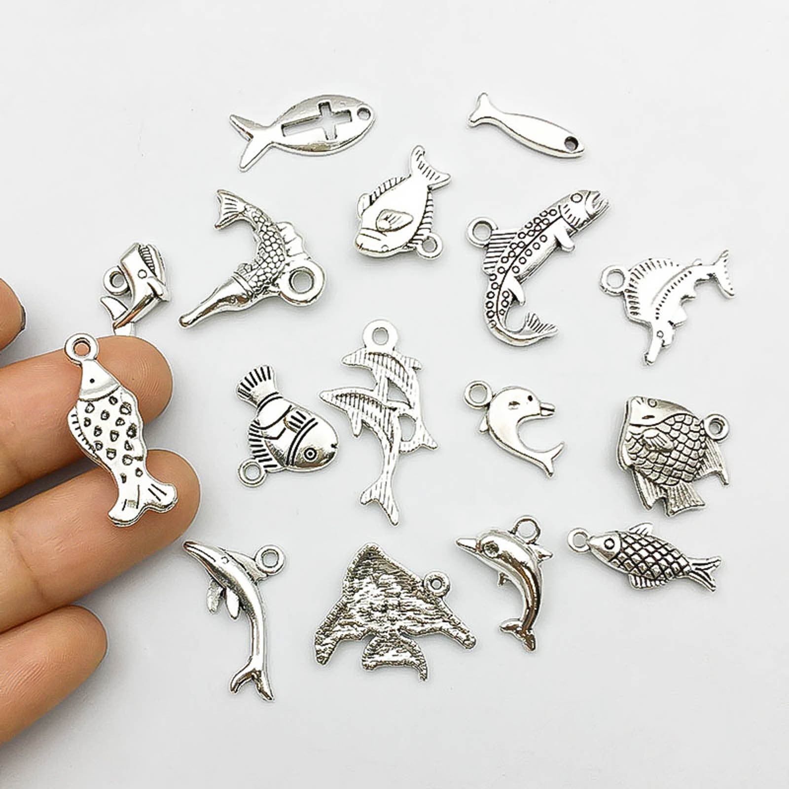 Plated Zinc Alloy Dolphin Fish Ocean Animal Charm Pendants for DIY Earrings Necklace Jewelry