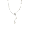 Silver Pearl and Teardrop Y Necklace With A Silver-Tone Finish view 5