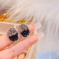 Black Square and Crushed Look Round Two Tone Stud Earrings view 4