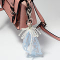 Silver Pearl Bow Lace Ribbon Keychain Heart Charm Light Blue view 1