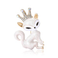 Crowned Enamel Fox Brooch in Glossy Black or White view 1