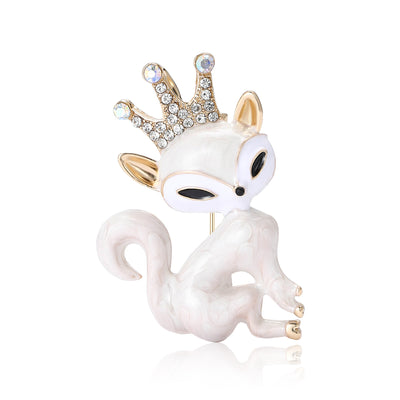Front view of Crowned Enamel Fox brooch