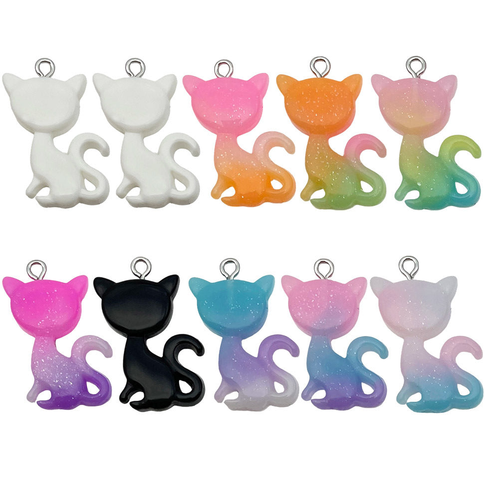 30x20mm Gradient Glitter Resin Cat Charm Pendant for DIY Earrings Bracelet Keychain Jewelry