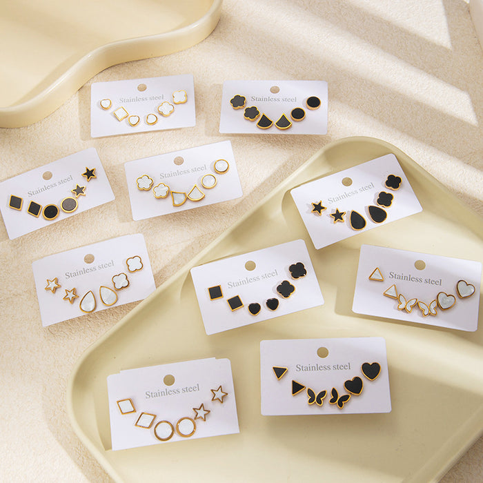 Black And White Geometric Six Piece Stud Earring Sets