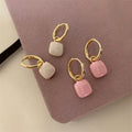 Pink Heart Charm Huggie Hoop Earrings in Gold Tone view 3