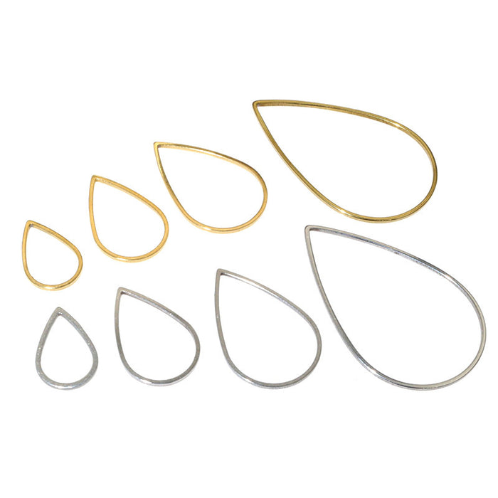 Teardrop Outline Charms in Two Metal Tones and Four Sizes