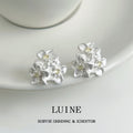 Matte Silver Triple Flower Pale Yellow Stone Stud Earrings view 1