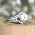 Silver Tone Round Halo Ring With Split Clear Stone Band view 2