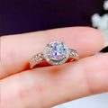 Silver Tone Round Halo Crystal Ring with Polished Finish view 4