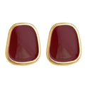 Gold Frame Burgundy Enamel Geometric Rounded Stud Earrings view 5