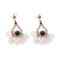 Green Teardrop And White Lace Statement Earrings Jewelry view 5
