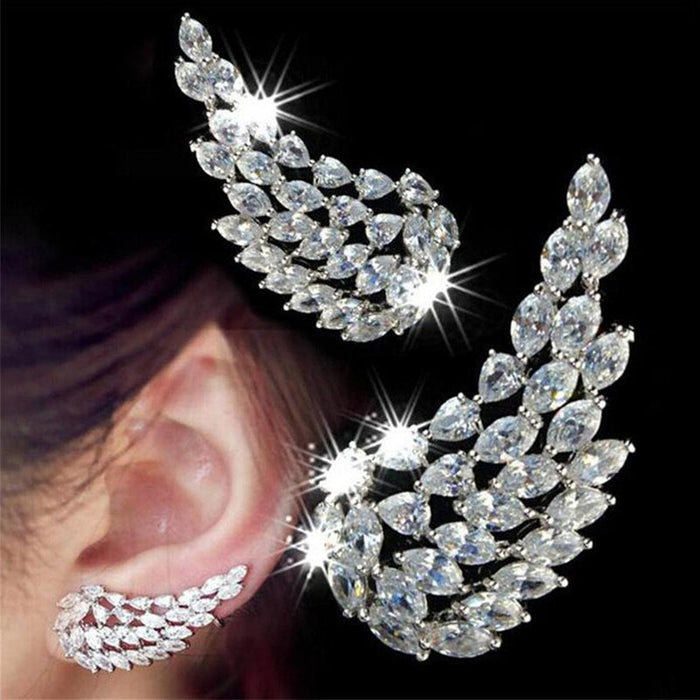 Silver Tone Marquise Crystal Wing Ear Clips Fashion Jewelry