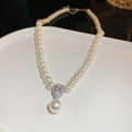 Pearl Bead Necklace Pavé Teardrop Pendant White Gray view 6