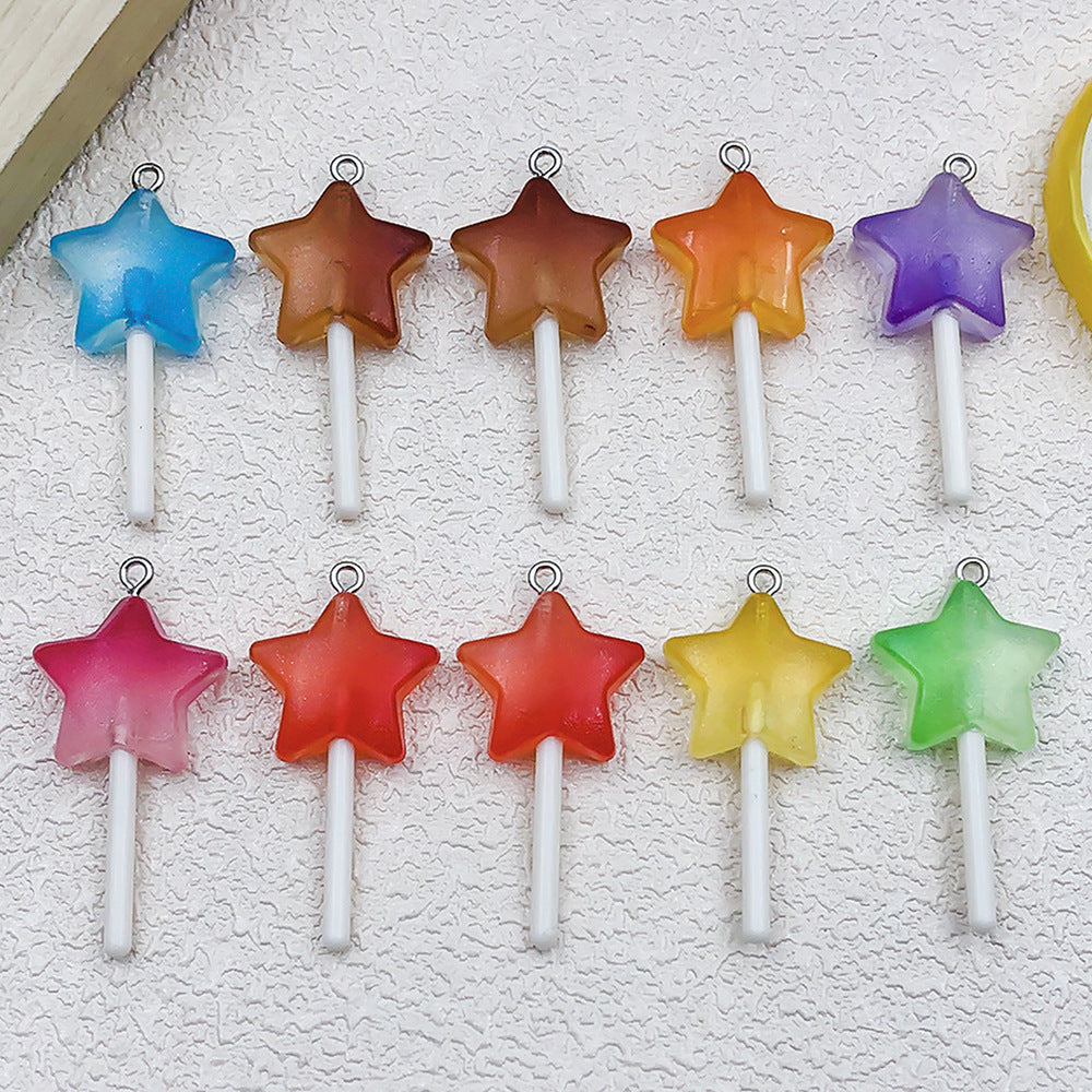Glitter Resin Lollipop Heart Round Star Charm Pendant for Earrings Keychain DIY