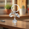 Silver Tone Tree Moon Star and Owl Charm Keychain with Metal Hardware view 3