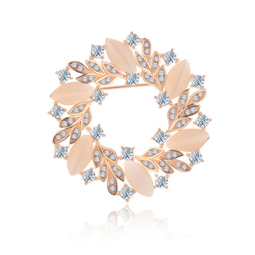Rose Gold Floral Wreath Wreath Crystal Metal Brooch Pin
