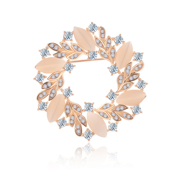 Rose Gold Floral Wreath Wreath Crystal Metal Brooch Pin