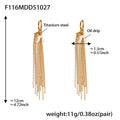 Enamel Letter K Multi Chain Tassel Earrings in Black and White view 6