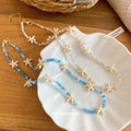 Blue and White Beaded Starfish and Shell Charm Necklace view 4