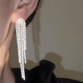 Silver Tone Crystal Fringe Stud Earrings with Long Tassels view 3