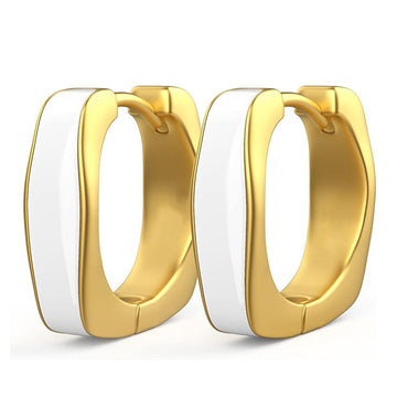 Gold Square Enamel Huggie Hoop Earrings Five Colors