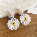 Crochet Flower Drop Earrings in White Brown and Red view 6