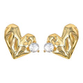 Gold-Tone Textured Heart Stud Earrings Clear Side Stone view 5