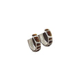 Silver Tone Brown Inlay Open Hoop Huggie Earrings Statement Pair view 5