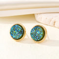 Gold Tone Round Druzy Resin Stud Earrings in Six Colors view 6