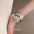 Metal Flower Open Arm Cuff Bangles Gold Silver 3 Styles view 4