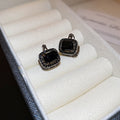 Gunmetal Black Square Crystal Geometric Huggie Earrings view 1