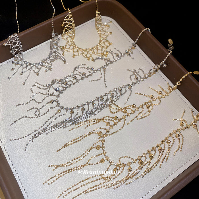 Metal Fringe Statement Necklaces in Four Draped Designs