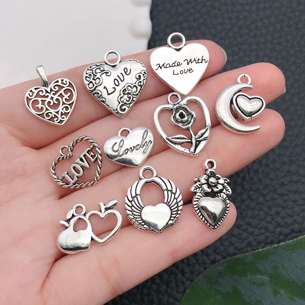 Antique Silver Zinc Alloy Hollow Heart Charm Pendant for DIY Necklace Earring Making