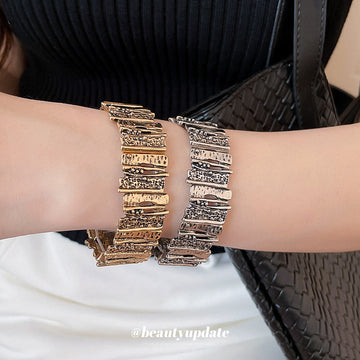 Textured Irregular Metal Segment Stretch Bracelets