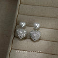 Silver Tone Dual Heart Pearl Pave CZ Drop Earrings view 4