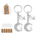 Silver Filigree Crescent Moon Cat Keychain Dual Charm view 1