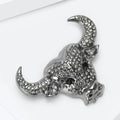 Black Crystal Bull Head Brooch With Silver Tone Details view 4