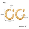 Gold Hammered Texture C-Shape Open Hoop Earrings Pair view 6