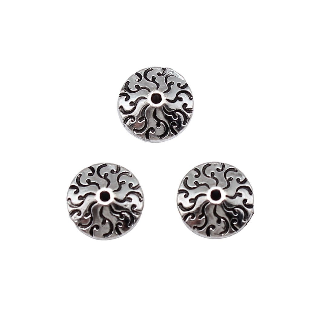 11x11mm 1.9g Antique Silver Zinc Alloy Carved Pattern Small Hole Spacer Beads for DIY Jewelry